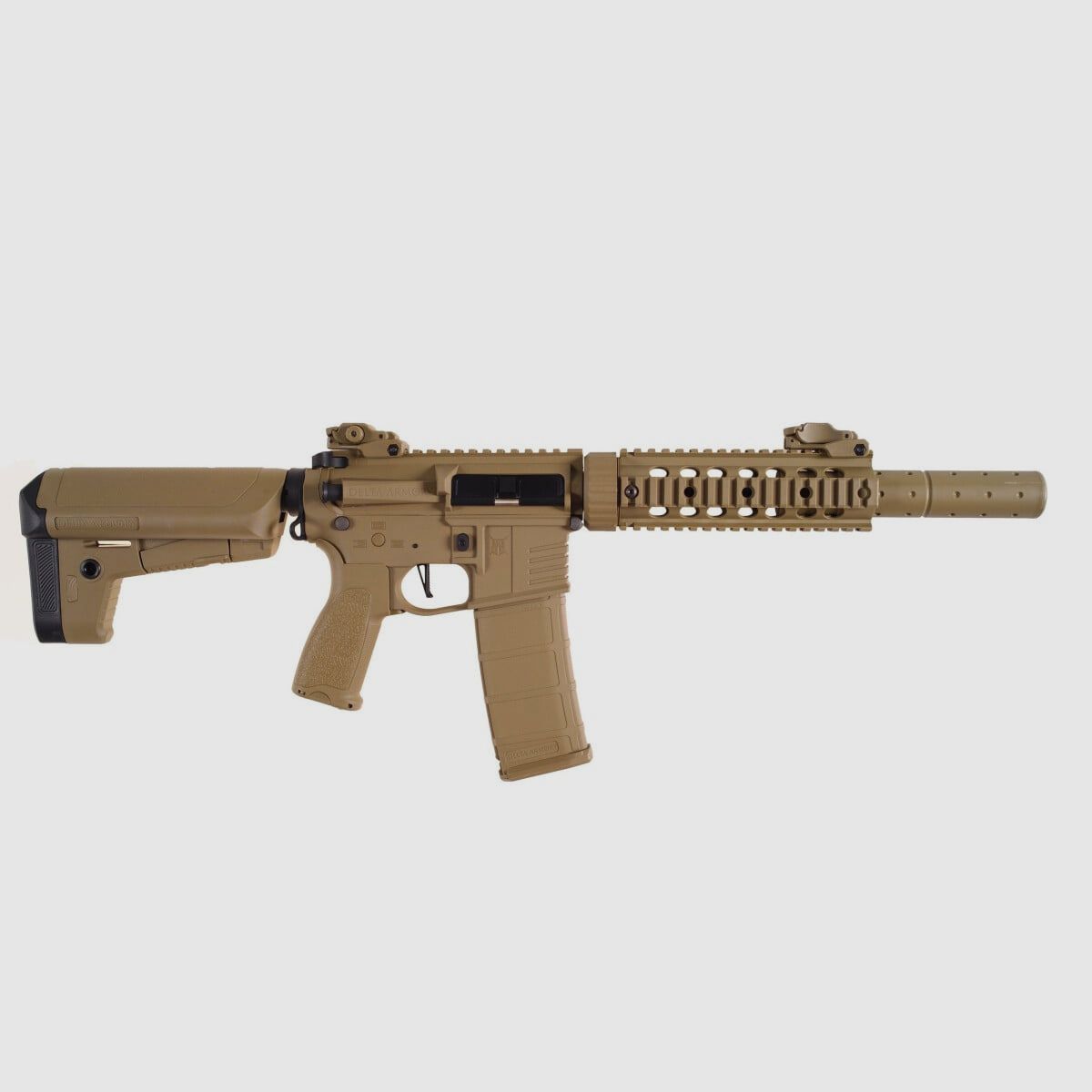 AR15 SilentOps 7 pulgadas CHARLIE Tan S-AEG Rifle Airsoft Libre a partir de 18 Años | Delta Armory