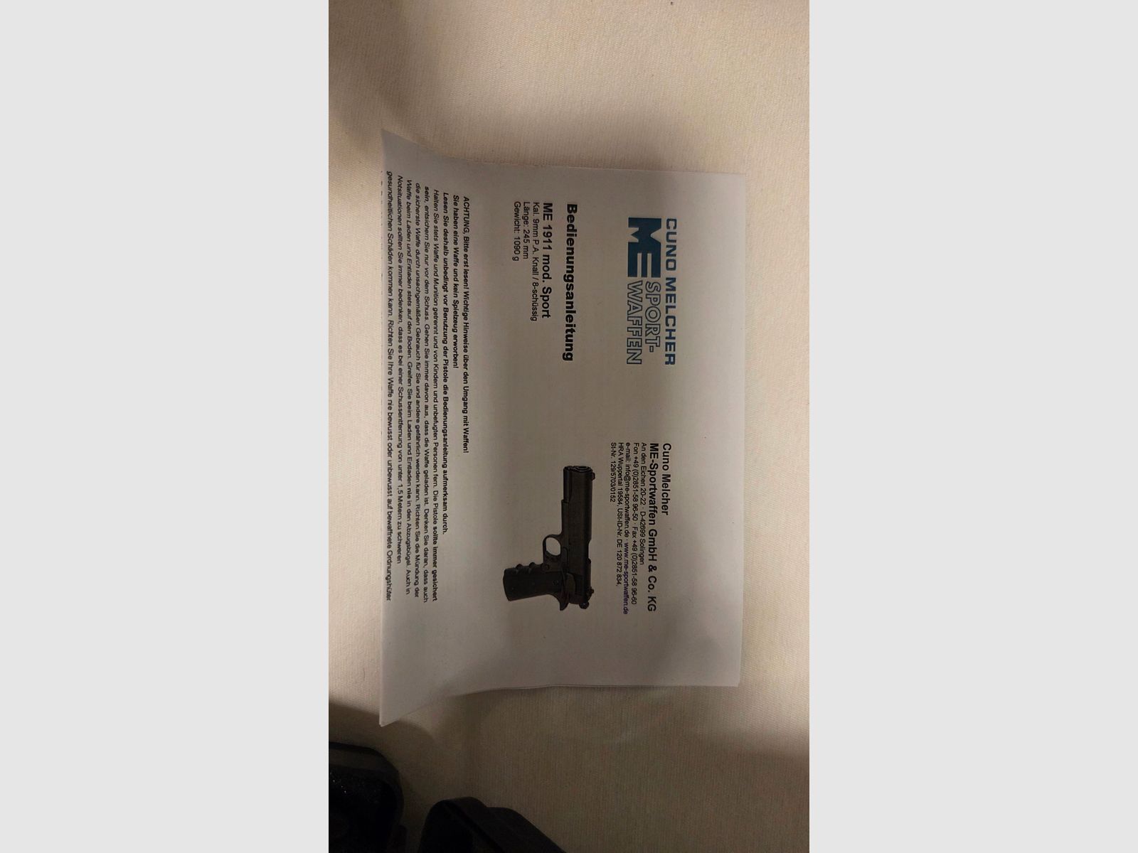 Pistolet d'alarme Melcher ME 1911 Sport 9mm P.A.K. – NEUF – PTB – inclus. mallette