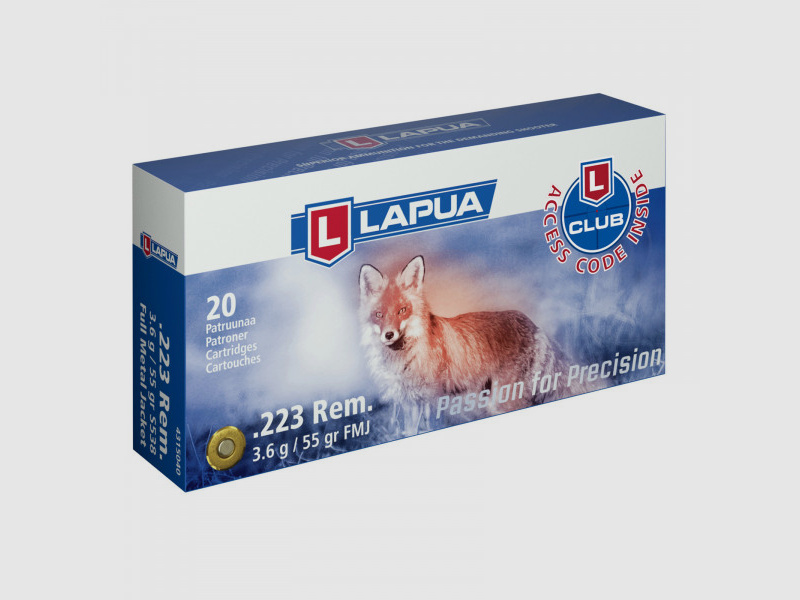 LAPUA .223REM FMJ RIFLE CARTRIDGES - 55GRS. - 20 CARTRIDGES