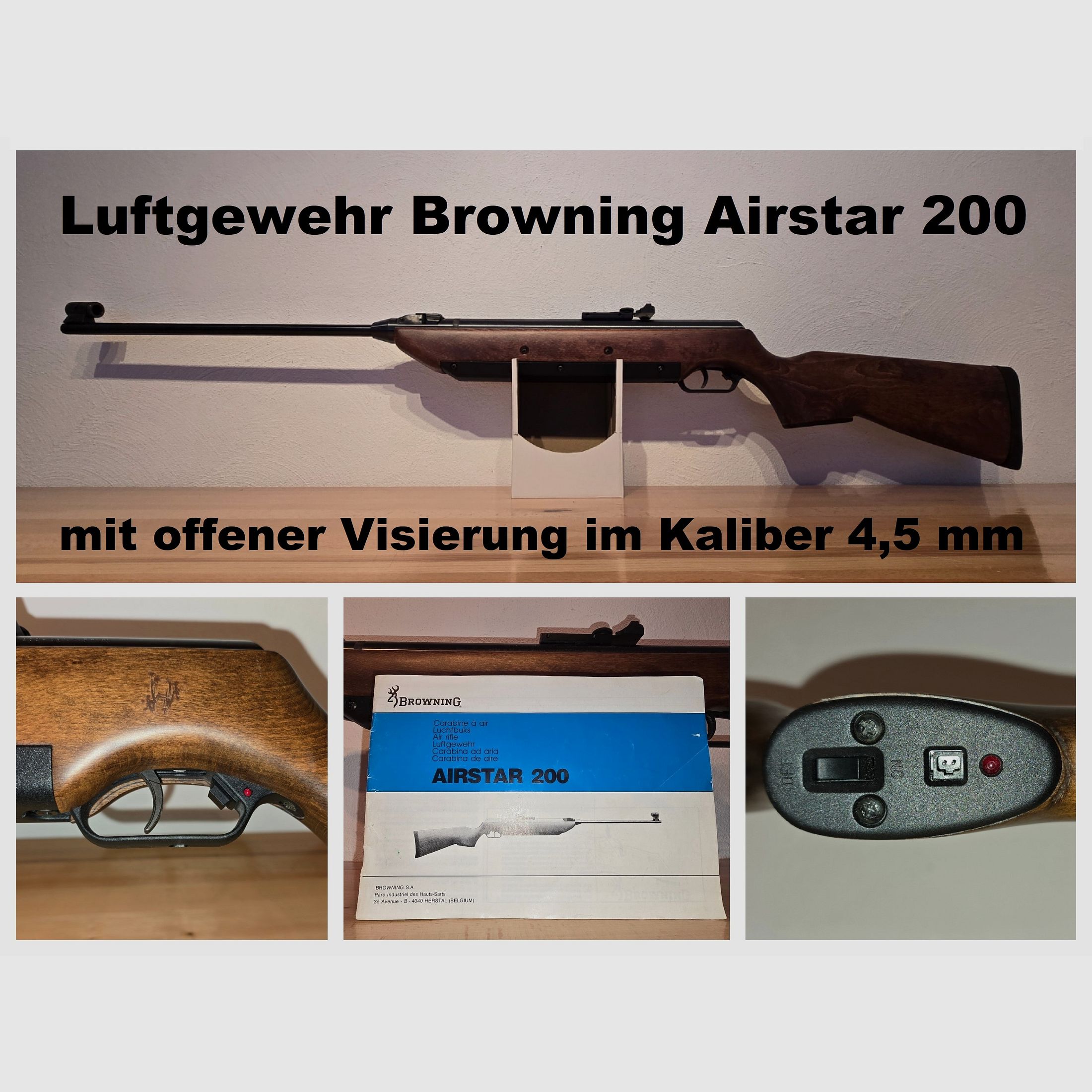 Luftgewehr Browning Airstar 200 mit offener Visierung im Kaliber 4,5 mm ( Starrlauf / Federdruck mit elektrischem Spannvorgang )