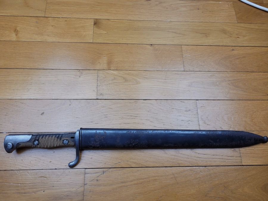 Duitse bajonet 98/05 2e type – Fichet&Sach – Beiers – Geslepen zaag – Schede – L16 – Algemeen goede staat, afbeelding 10 van 10