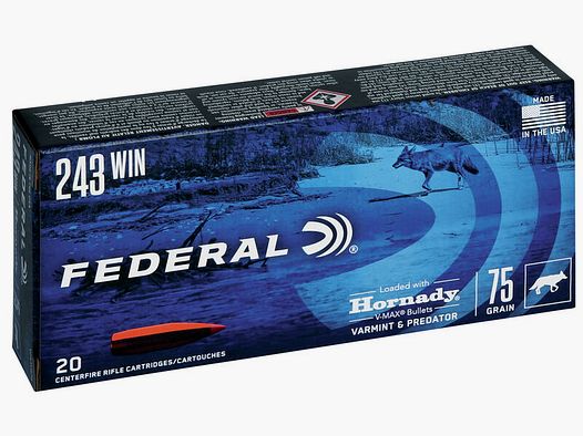 Federal Varmint & Predator .243 Win. 75GR Hornady V-Max 20 cartuchos