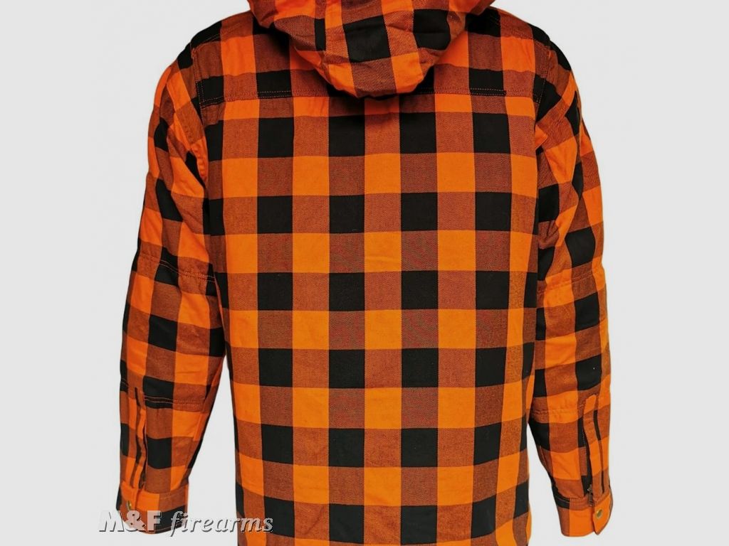 Lumberjack Shirt im Holzfäller-Stil mit herausnehmbarem Innenfutter Protektoren und Aramidfaserverstärkung Orange-Schwarz