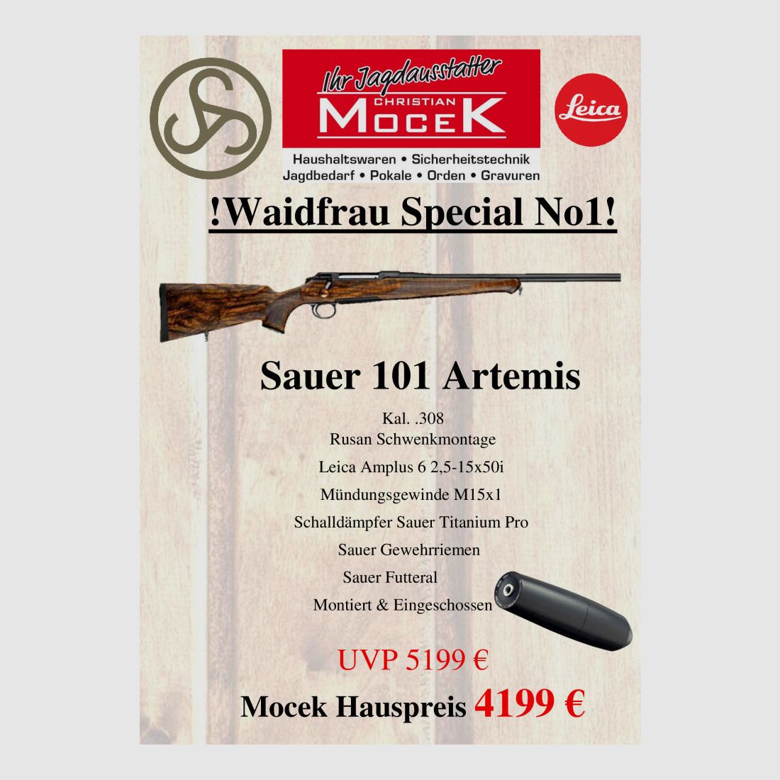 Sauer 101 Artemis, mit Leica Amplus 6 2,5-15x50 i
