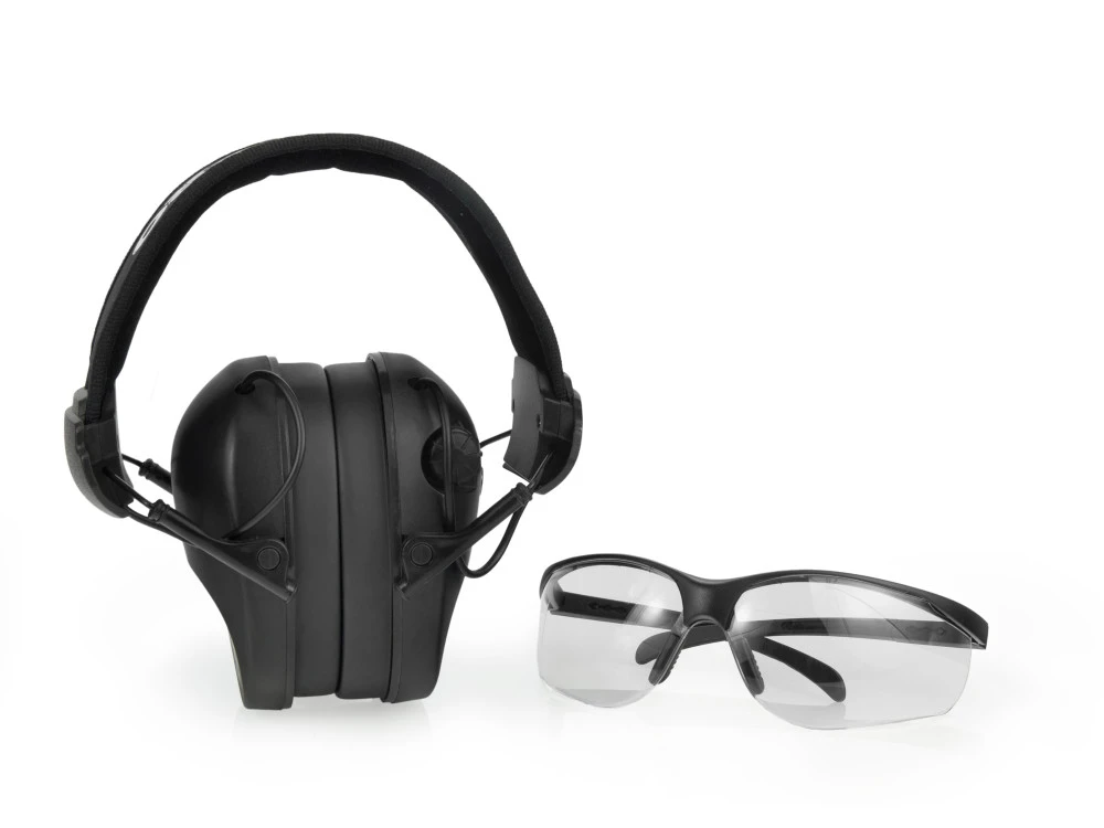Actieve gehoorbeschermingskoptelefoon RealHunter ACTiVE Pro, zwart, en bril, geluiddempers