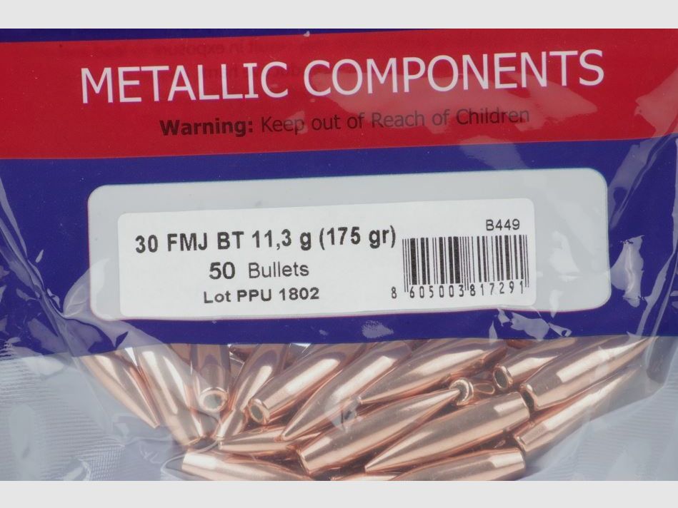 PPU Bullets .30 - 308 in 175 Grain / 11.34 Grams FMJ BT - Full Metal Jacket Bullets