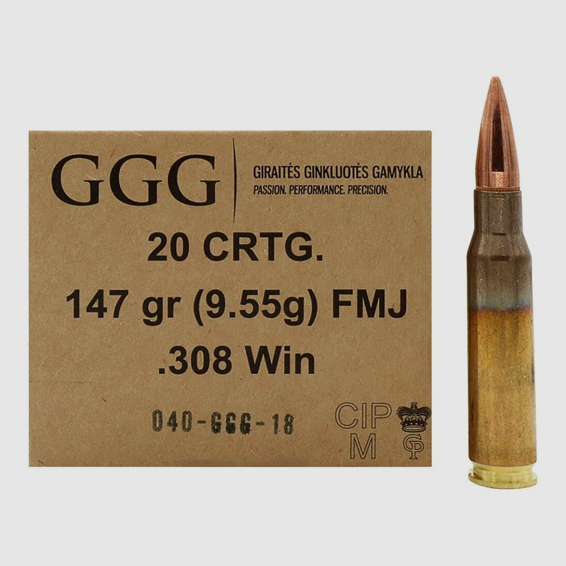 GGG .308 Win. GPX FMJ 147 grs 10 Packungen (200 Schuss)