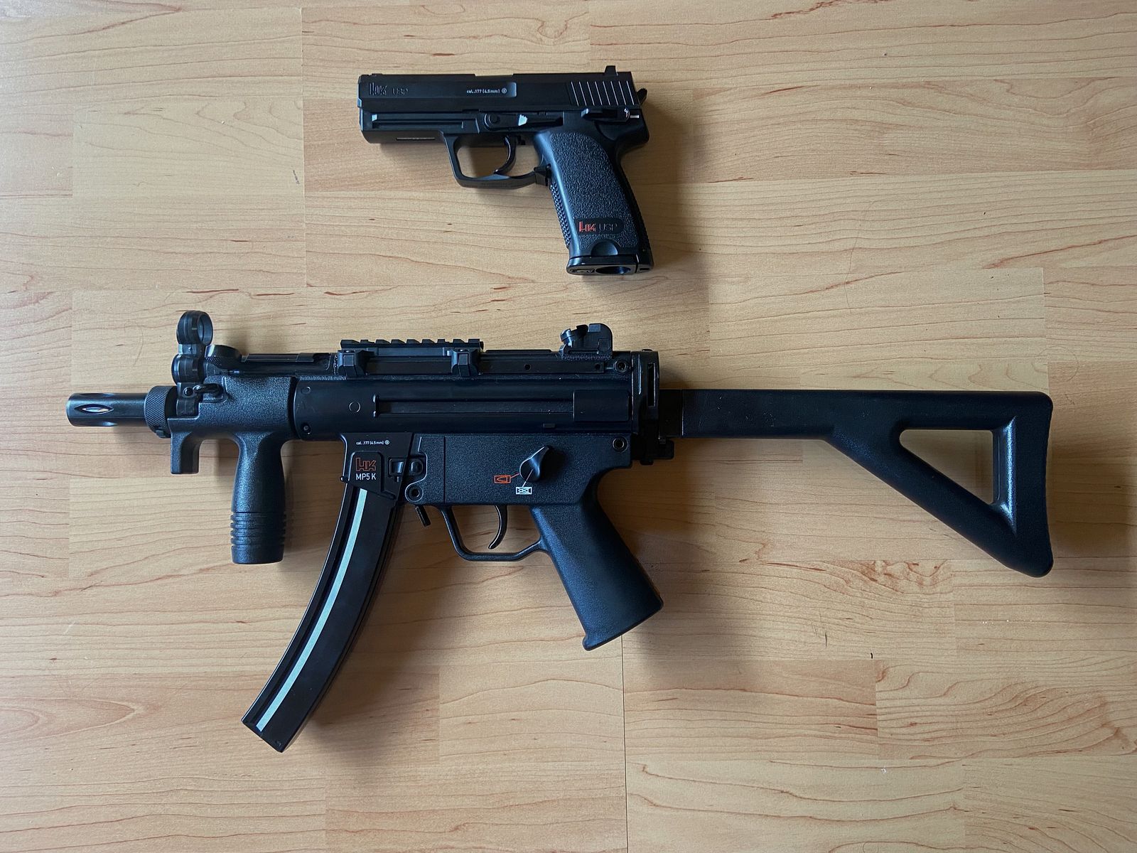HK USP CO2 Pistole NBB + MP5 K-PDW CO2 GBB 4,5 mm Gebraucht