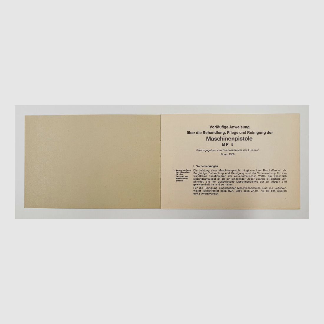 Heckler & Koch Anweisung HK MP5 Behandlung Pflege Reinigung Bundesministerium der Finanzen BMF / ZOLL Bonn 1968