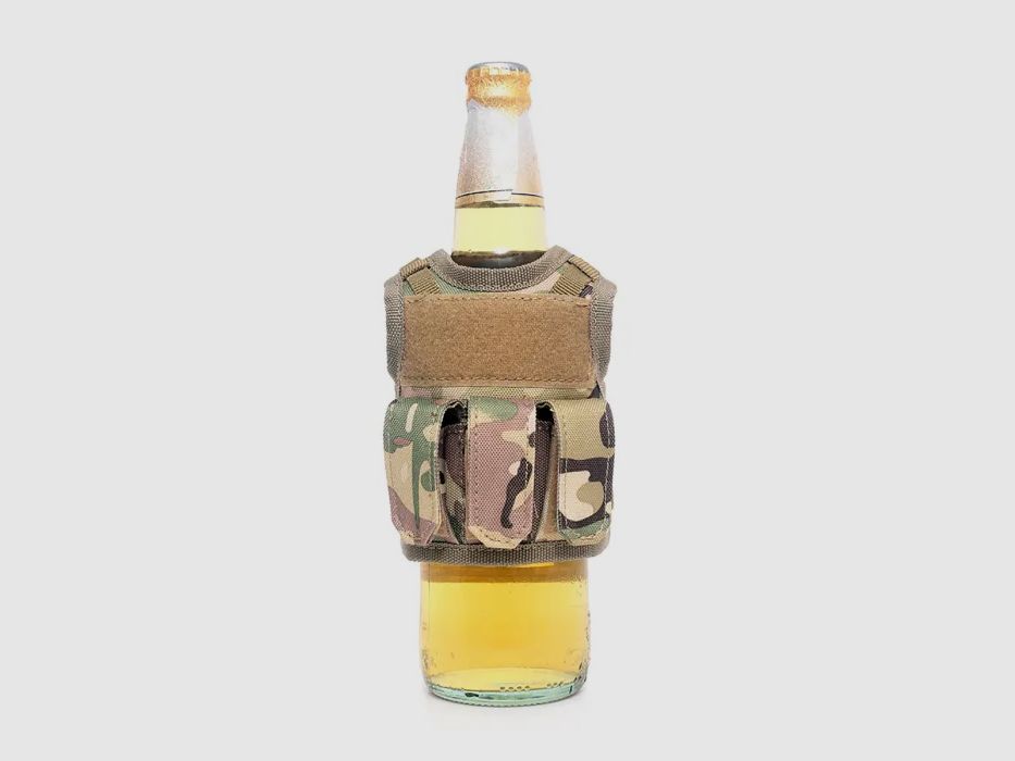 Mini Tactical Schutzweste mit Fronttaschen für Bierflasche / Weinflasche / Thermosflasche - MultiCam