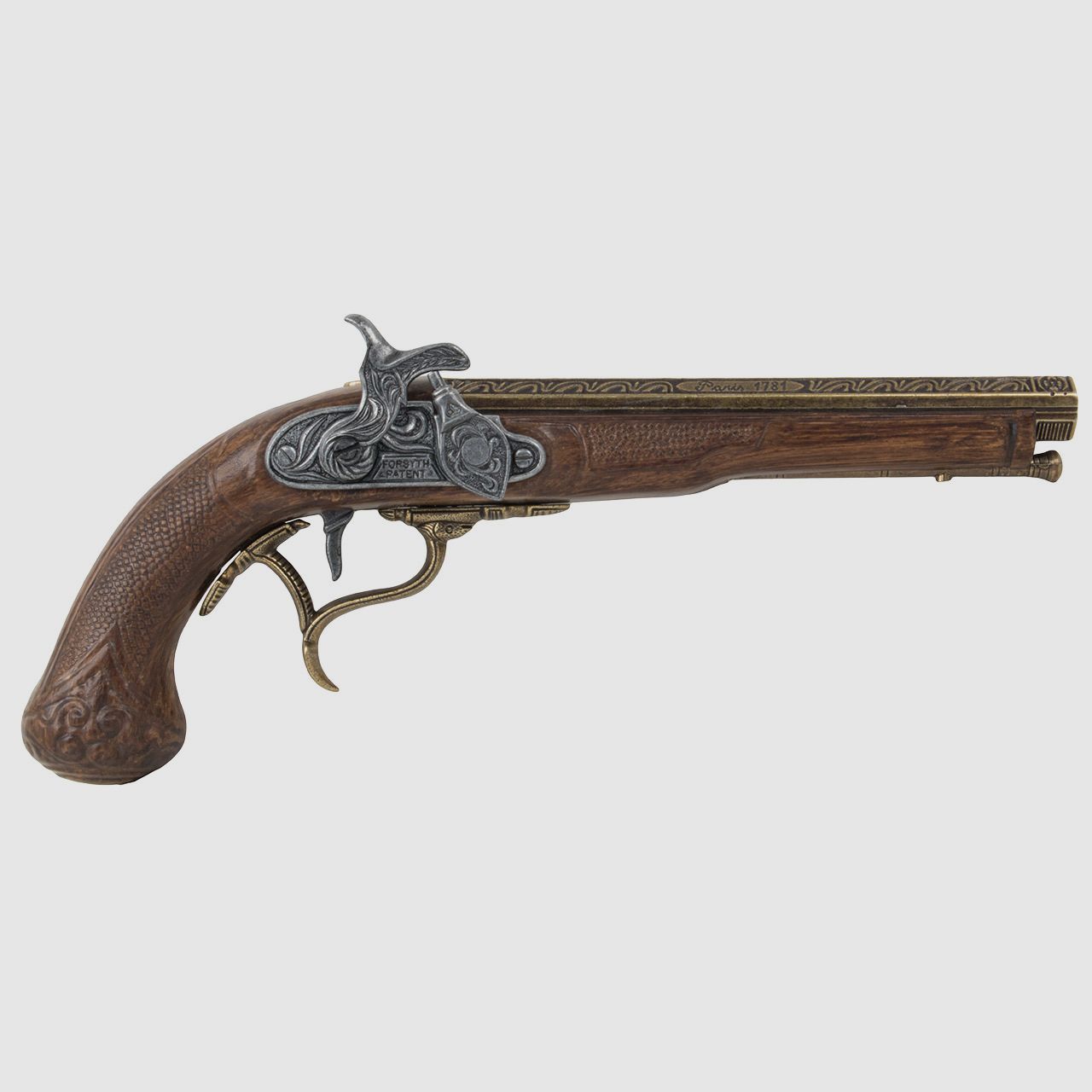 Deko Perkussionspistole Kolser LĂ¤nge 30 cm messing altgrau Griffschalen in Holzoptik messing
