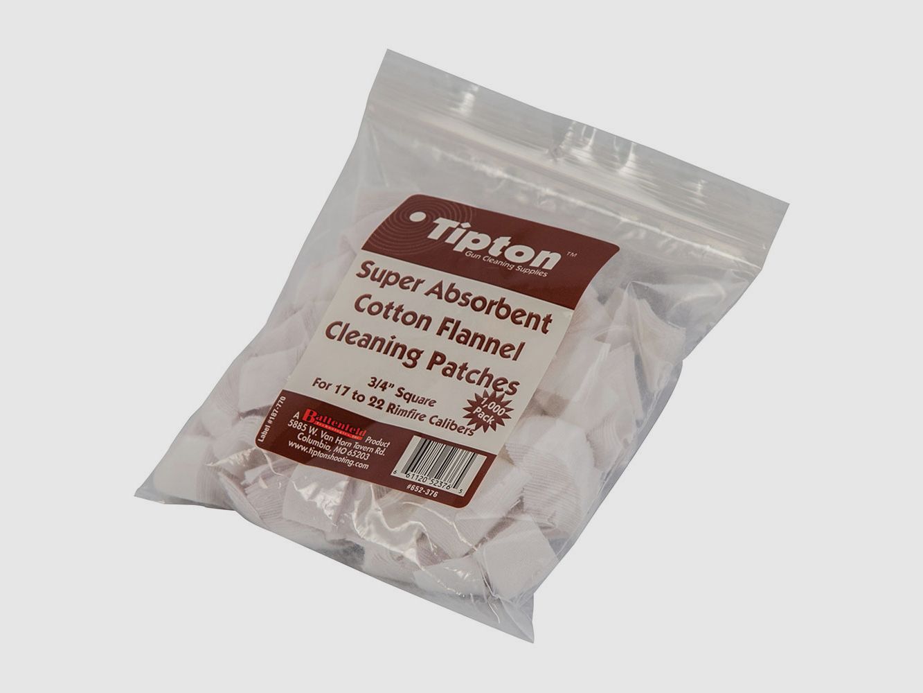 TIPTON Patches 17-22 Kaliber Rimfire, .75″ Kwadrat, Worek 1000 sztuk