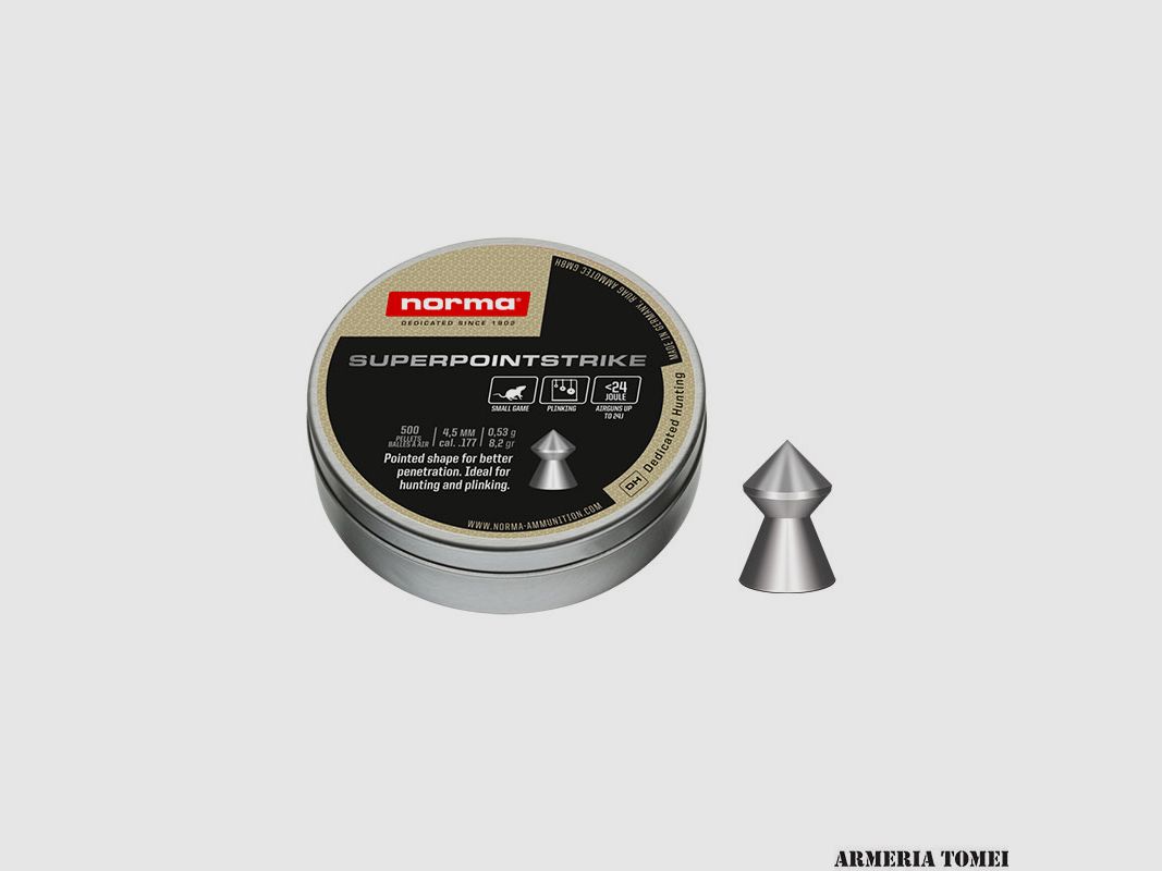 NORMA – SUPERPOINTSTRIKE 4,5MM (.177) <24JOULE 0,53g | 8,2gr (500 STK)