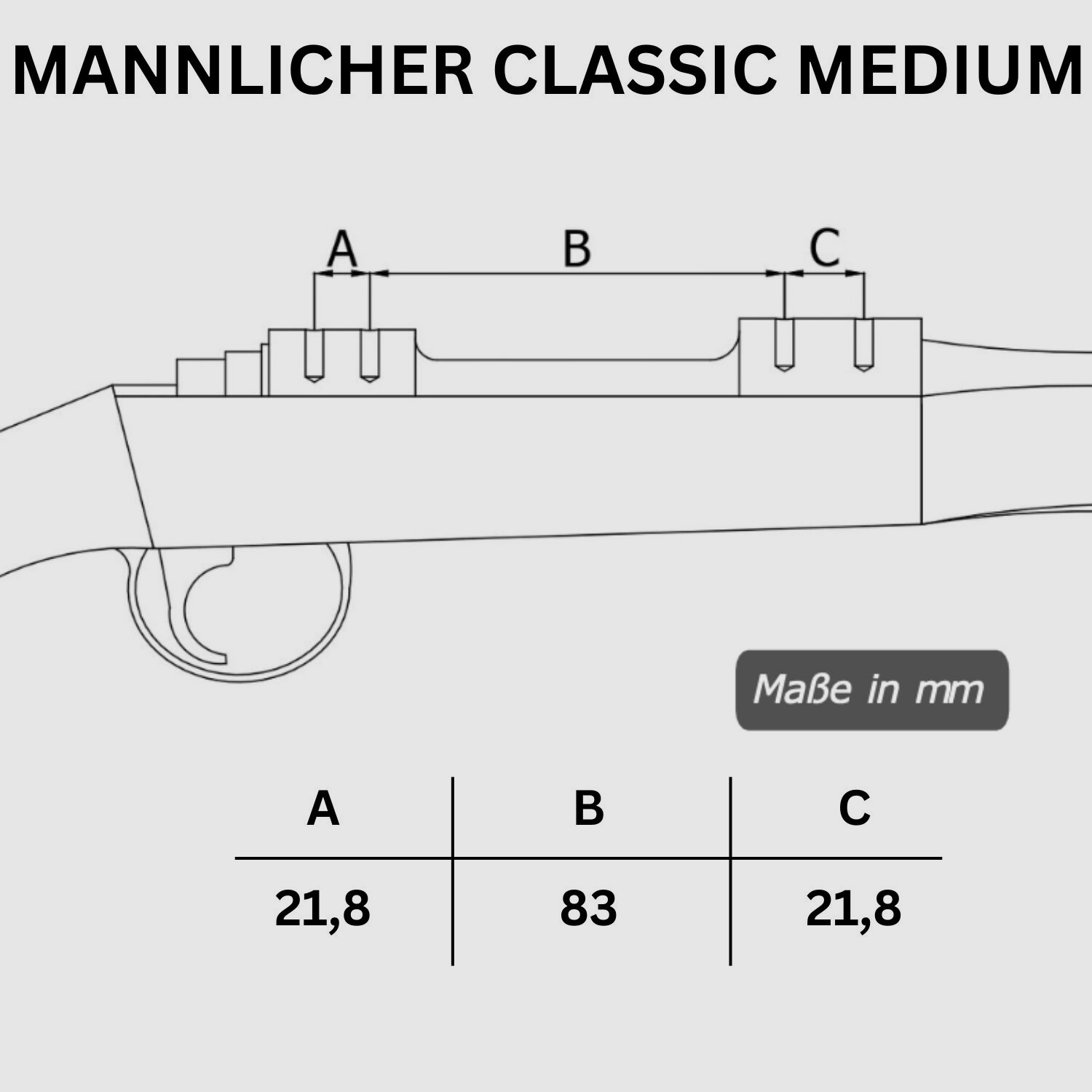 Rifle Doc Picatinny Weaver STAHL Schiene für STEYR MANNLICHER CL II M, SM 12 M, Classic M, Pro Hunter M (After 2003) 99,00 € inkl. MwSt Picatinny-Schiene aus gehärtetem Stahl passend für Steyr CL II M, Steyr