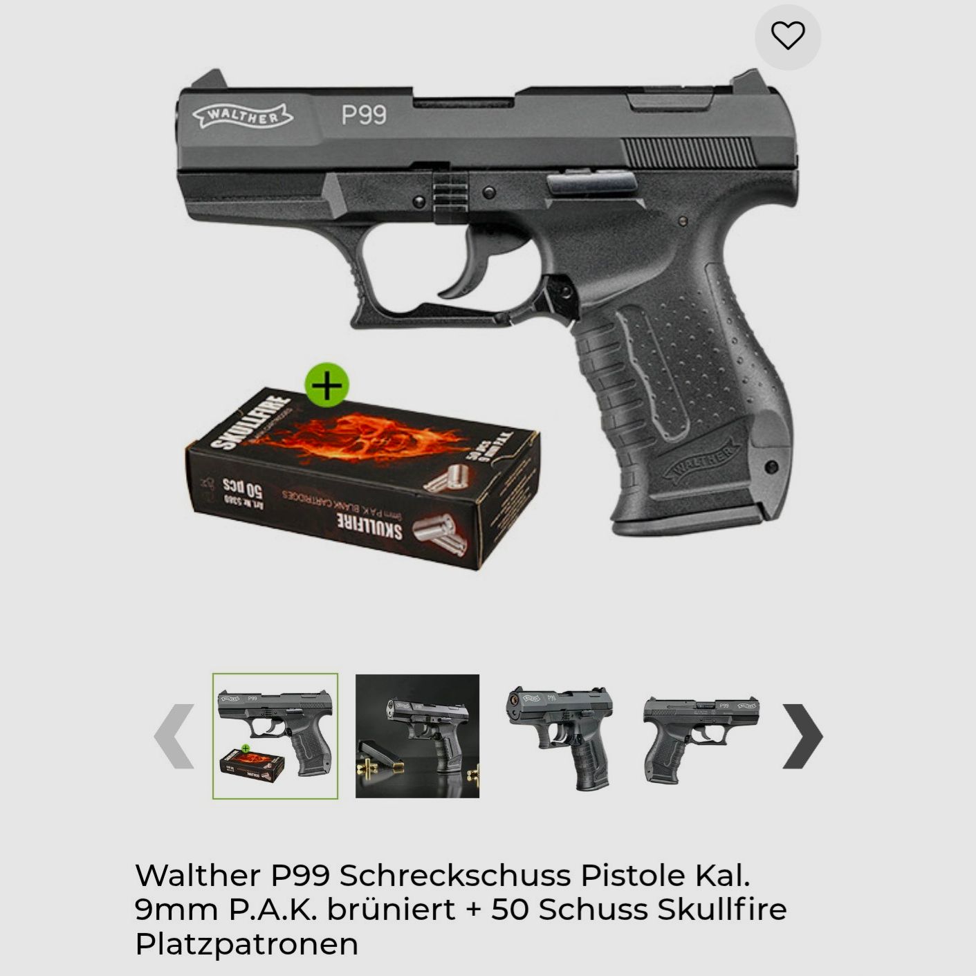 SET P99 pistolet alarmowy oksydowany + akcesoria