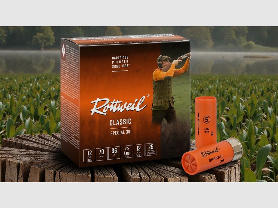 Rottweil hunting shotgun cartridge Special 36 cal. 12/70 36g 3.0 mm