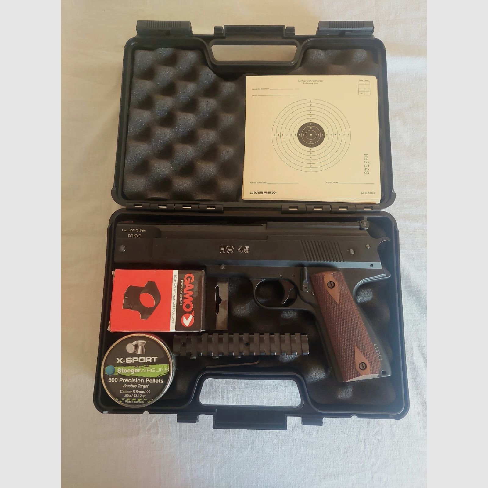 Weihrauch HW45 Luftdruckpistole 5,5 mm Diabolo brüniert + Zubehör VB