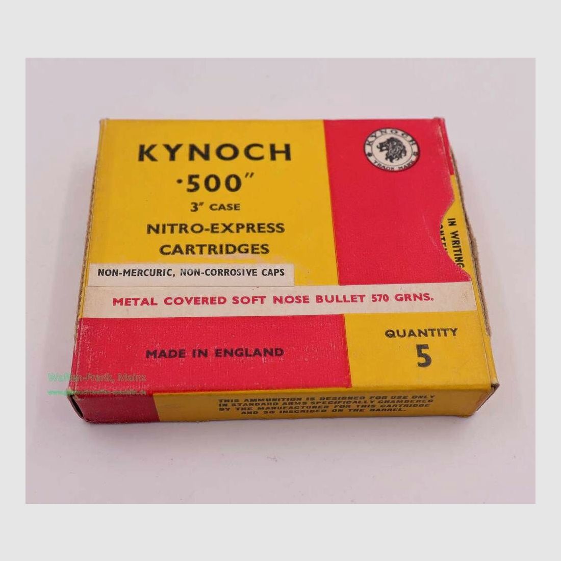 Kynoch, England rifle cartridges .500/3''/Rim