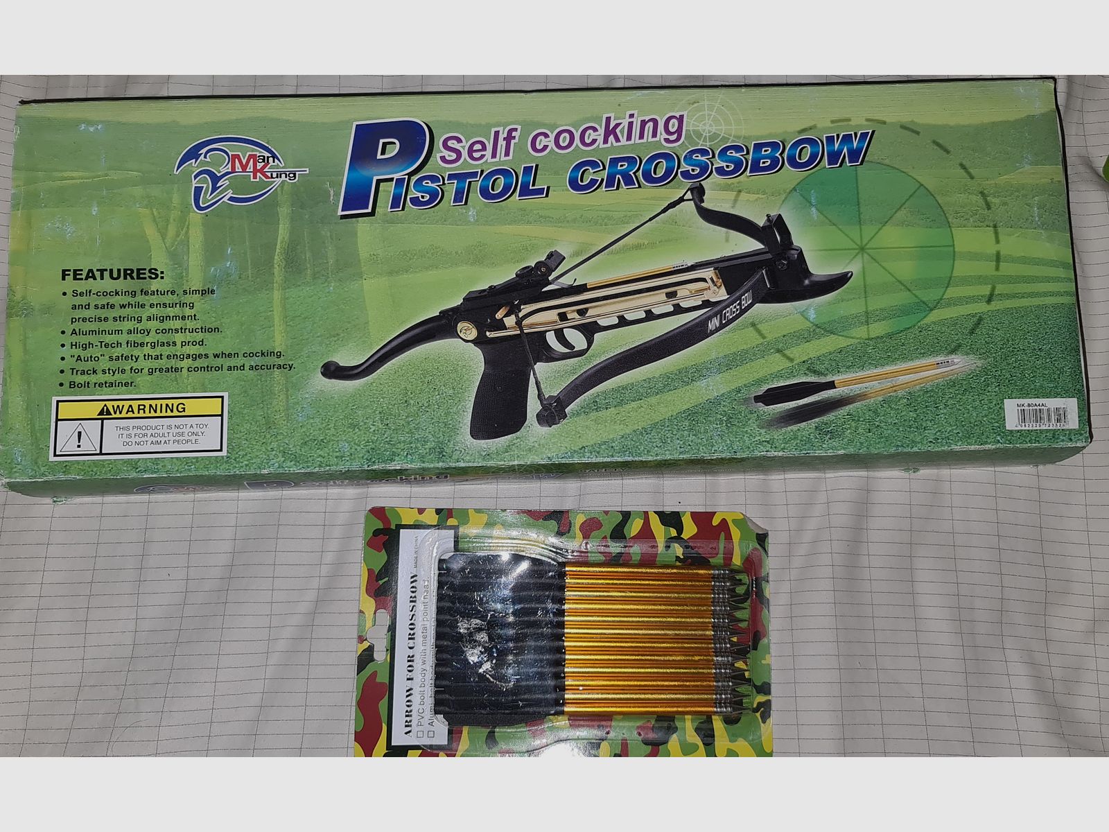 ARMBRUST SET FAUST HAND PISTOL CROSSBOW NEU + 12 ERSATZ PFEILE 