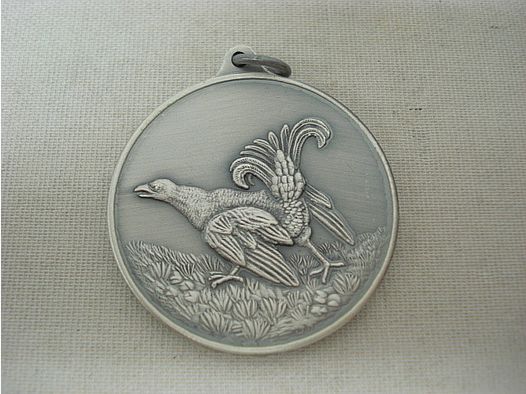 Medal myśliwska cietrzewia - 40mm, stary srebrny, oczko i pierścień