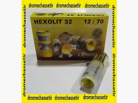 Boite de 5 cartouches DDUPLEKS Hexolit 32 cal 12/70, balle de 32grs