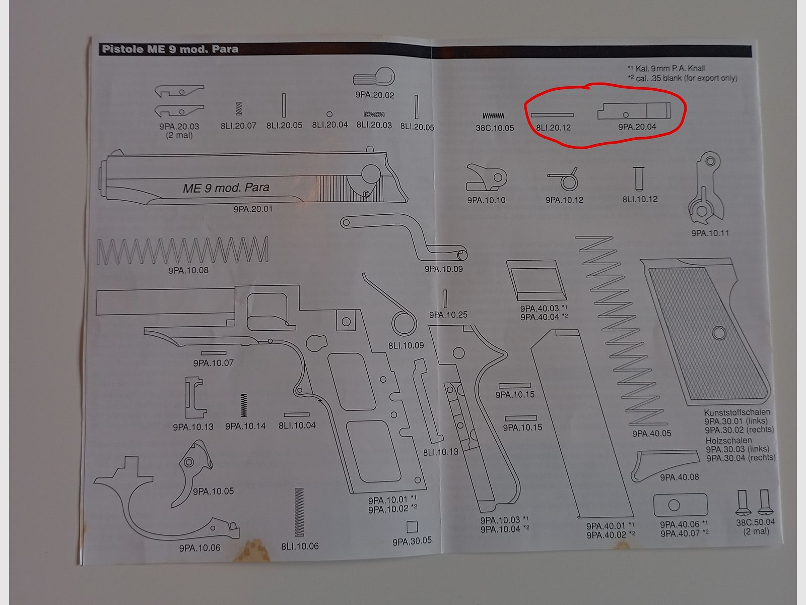 Pistolet d'alarme ME 9 modèle Para