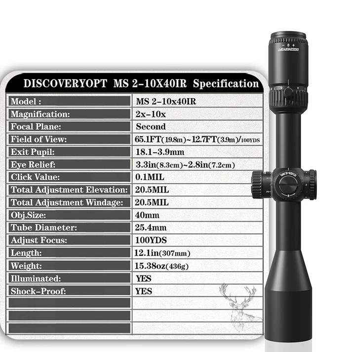 Luneta celownicza DiscoveryOpt MS 2-10X40 IR SFP-MIL + Montaż, zdjęcie 10 z 10