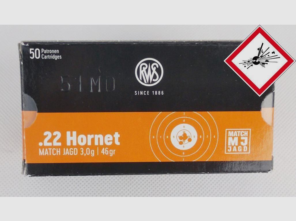 RWS cartouche de chasse cal. .22 Hornet MJ 46grs