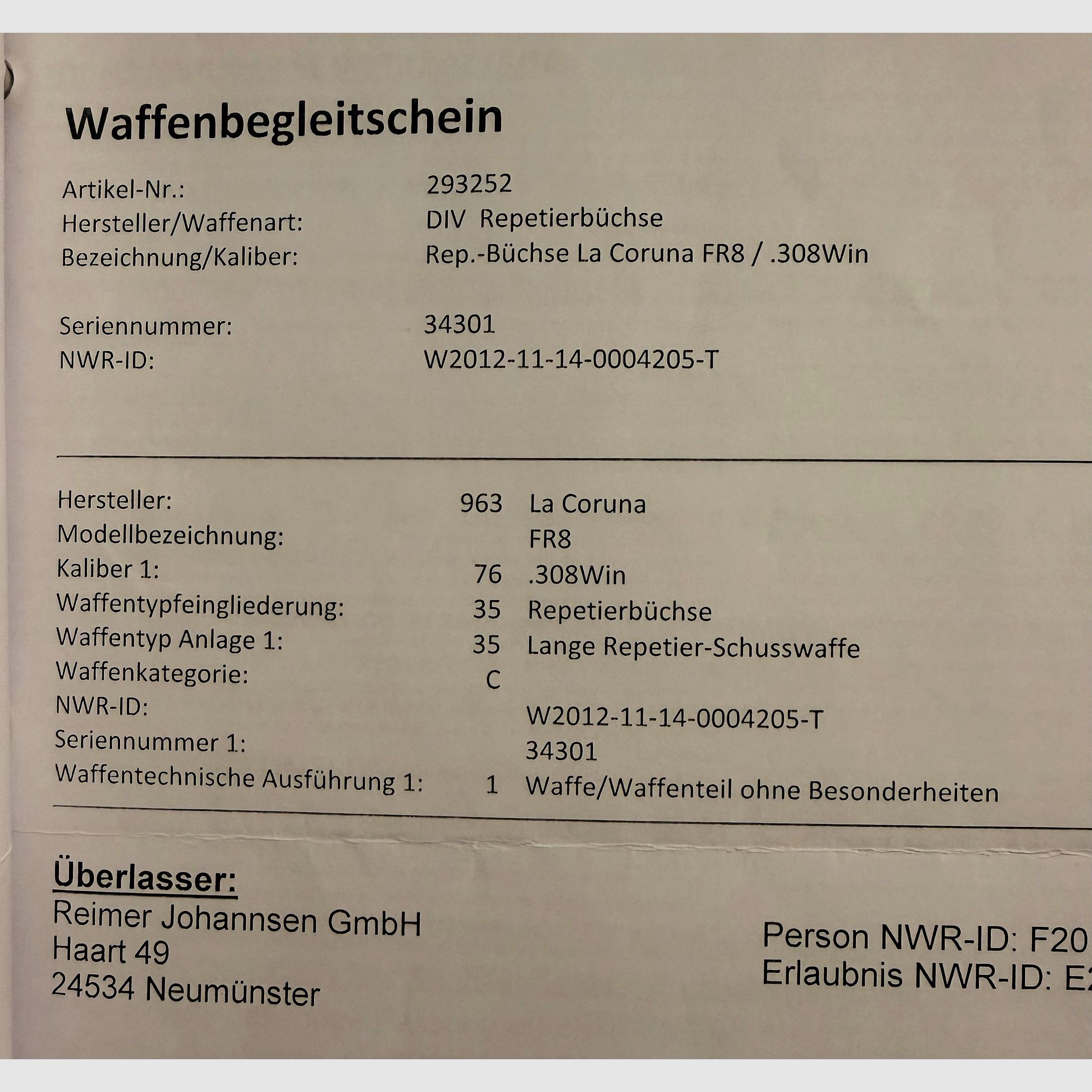 Repetierbüchse La Coruna .308