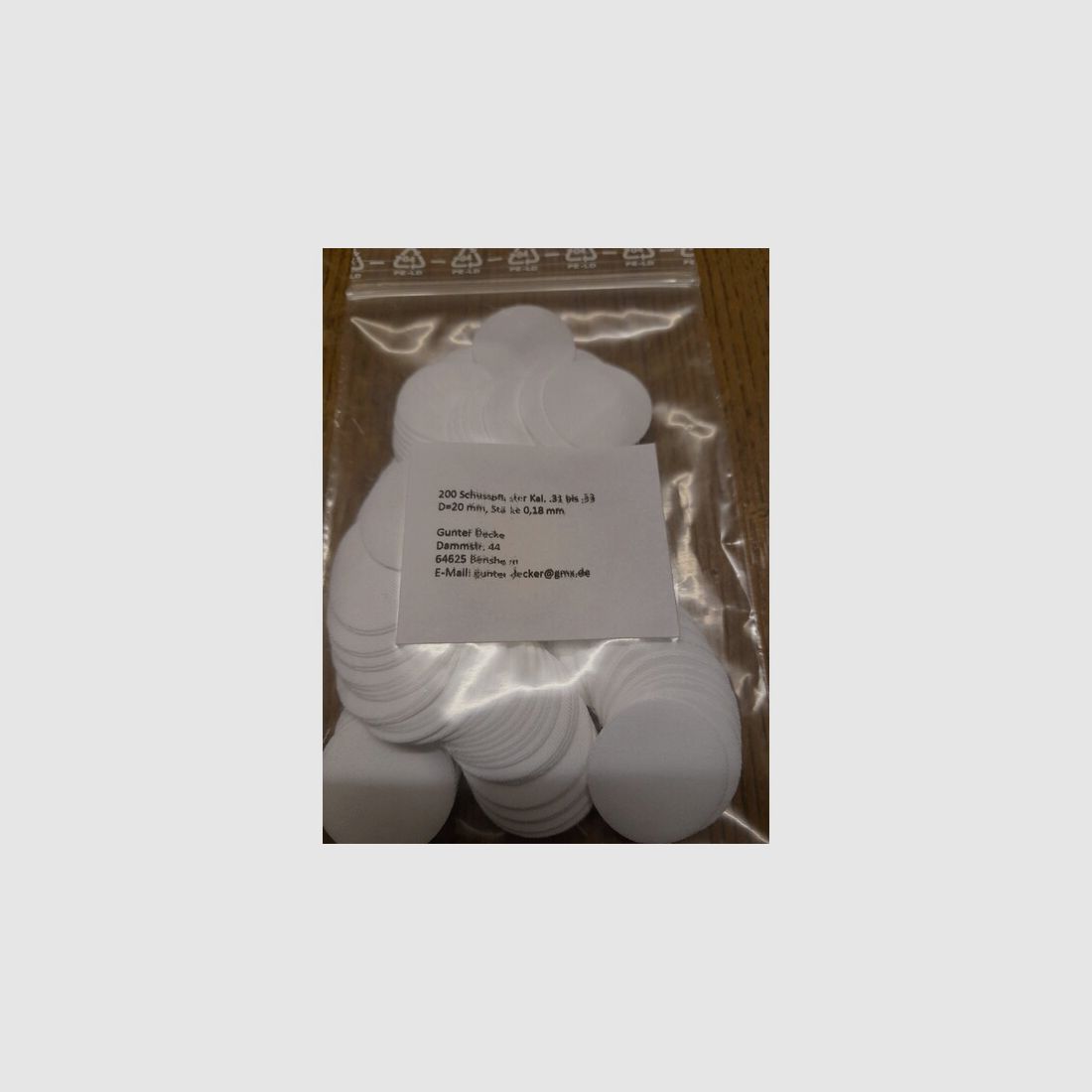 Schusspflaster Vorderlader Kal. .31 bis .33 Ø 20mm Durchmesser, Stärke 0,18mm 0,007inch