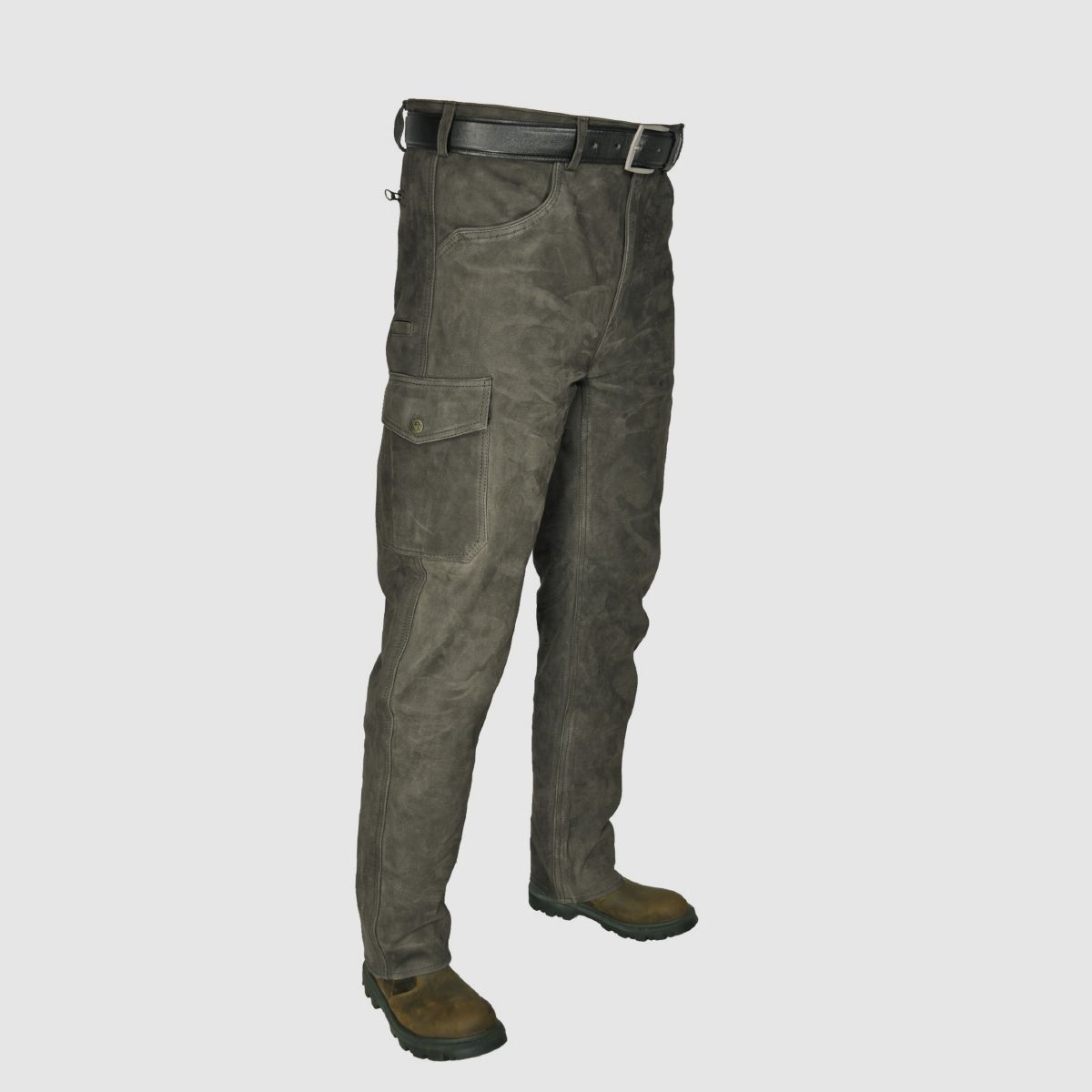 Hubertus Lederhose Trapper Dunkel Oliv