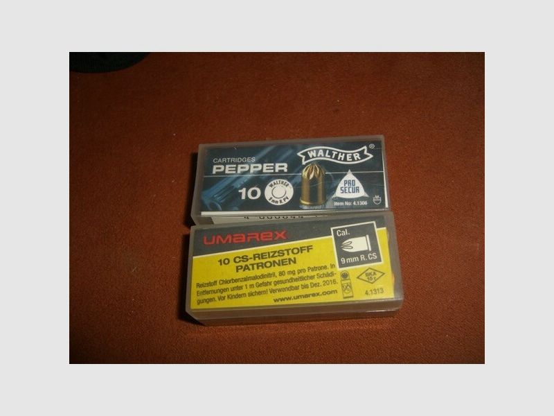 10 Stck. Umarex Gaspatronen Cal. 9 mm R. und 10 Stck. Walther Gas-Pfefferpatronen 9 mm R.