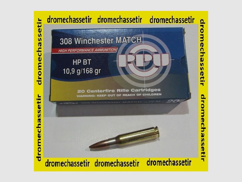 1 Schachtel mit 20 Patronen im Kaliber .308 Winchester, Partizan 168 Grain BTHP Match
