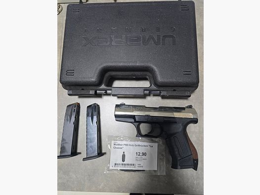 Walther P99 Stahlverschluss nickel Holzrücken, Ersatzmagazin und Koffer !!