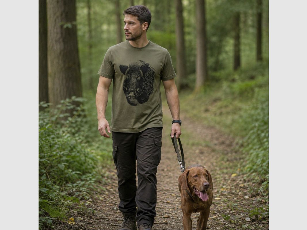 T-shirt Deerhunter Jaxon khaki boar cotton 160 g/m², image 1 of 7