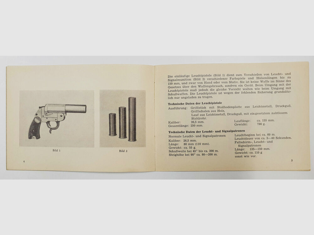 Instrukcja obsługi pistoletu świetlnego Heym, typ 3 Zoll, fabryka broni F. W. Heym - Münnerstadt, z 1959 roku