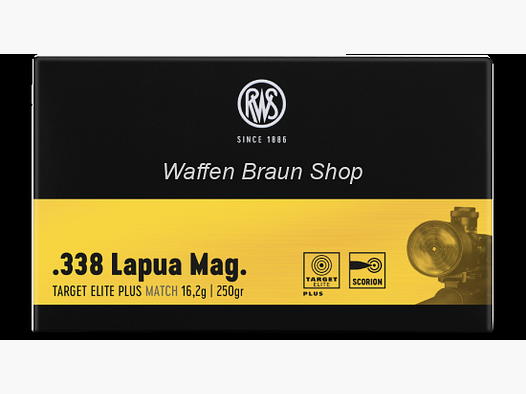 RWS .338 LAPUA MAG. TARGET ELITE PLUS 16,2g / 250 gr. 20 pièces