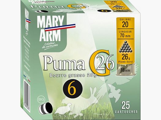 Scatola da 25 Cartucce Mary Arm Puma G26 Calibro 20 - 26GR - BJ - PB 6