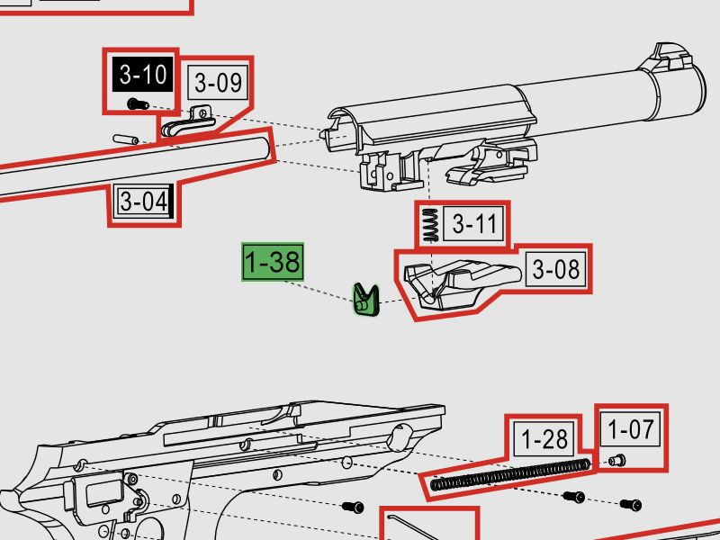 Laufaufnahmedichtung fĂĽr CO2 Pistole Walther P38 Kaliber 4,5 mm, Ersatzteil