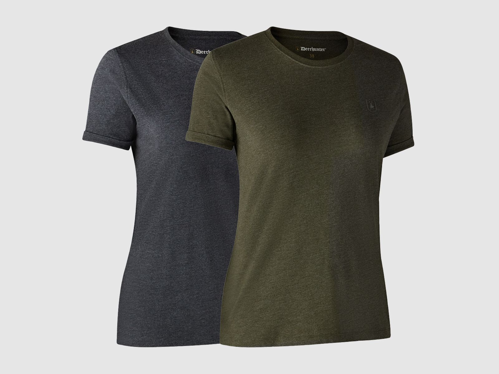 Ladies Basis T-shirt im 2er-Pack - Adventure Green Melange – Kleidergröße Damen: 44