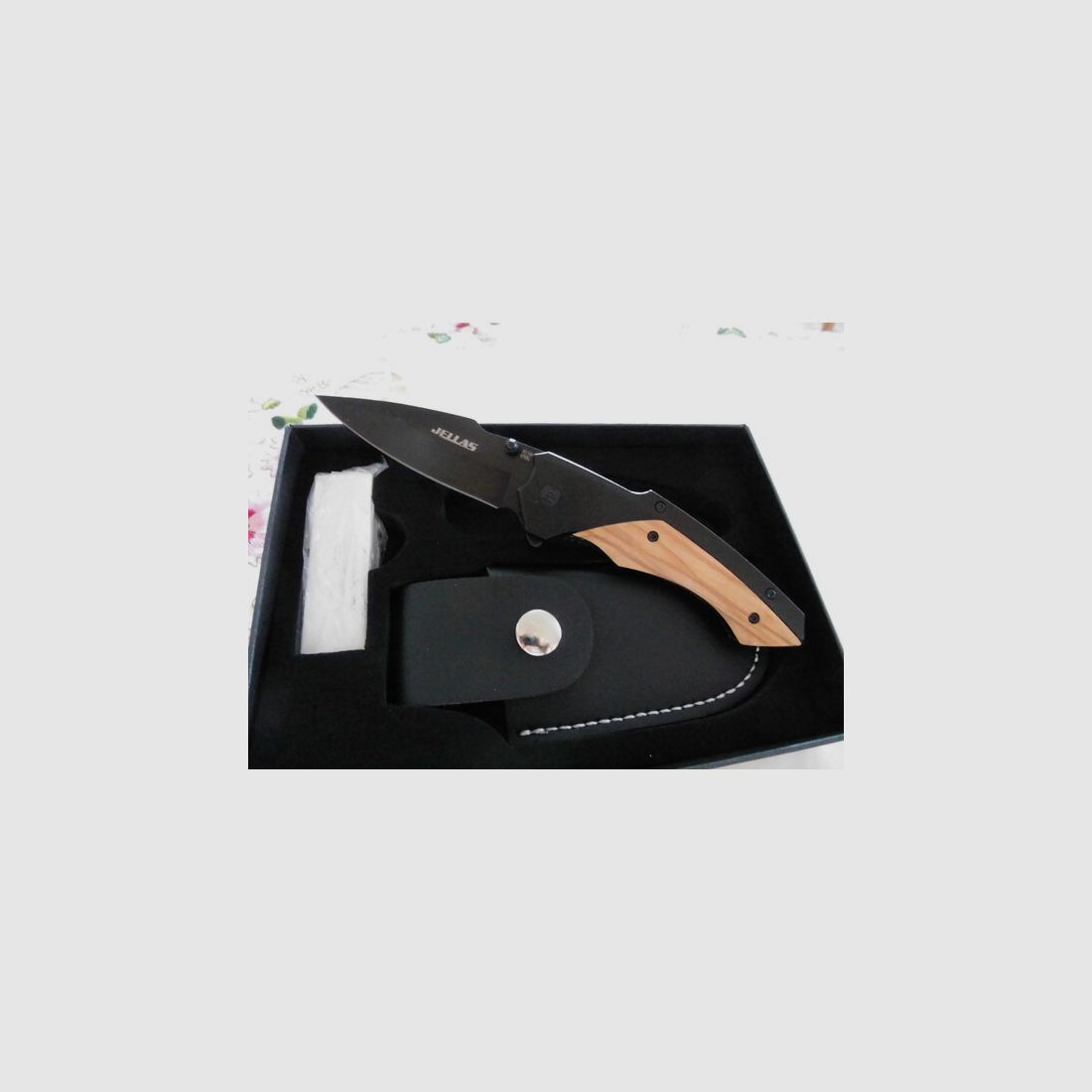 JELLAS Especially For U-Klappmesser Olivenholz-Liner-Look Outdoormesser Jagdmesser Gürtelmesser