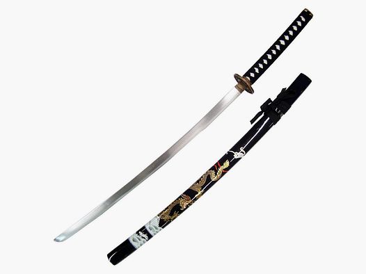 Katana drewniana czarna z wzorem smoka
