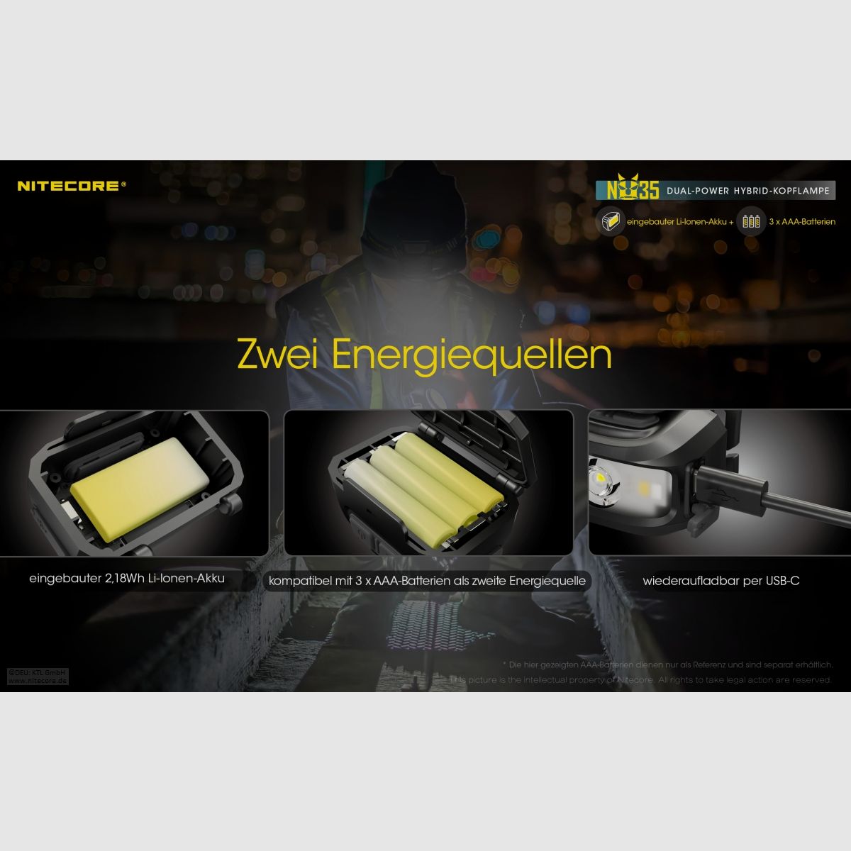 Nitecore NU35 Stirnlampe NU35 Dual Power