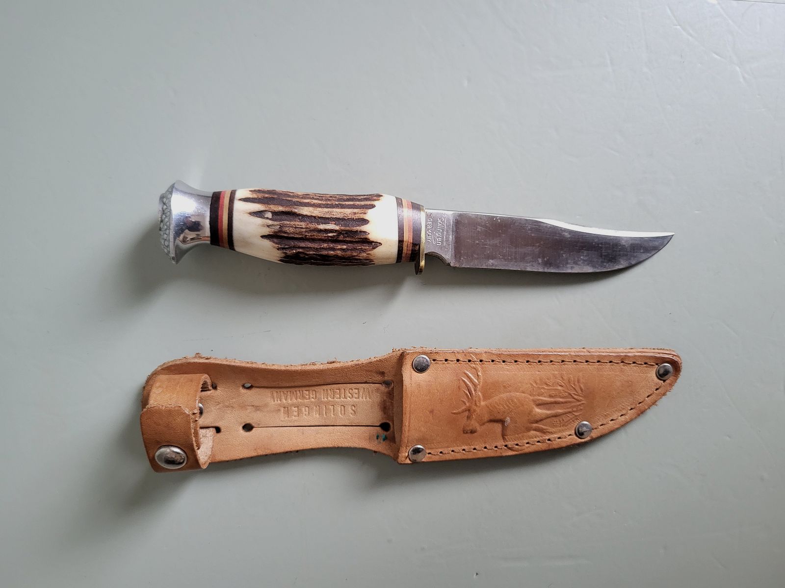 Coltelli da caccia vintage - Solingen - Corno di cervo - Pomolo a forma di uccello - Germania occidentale