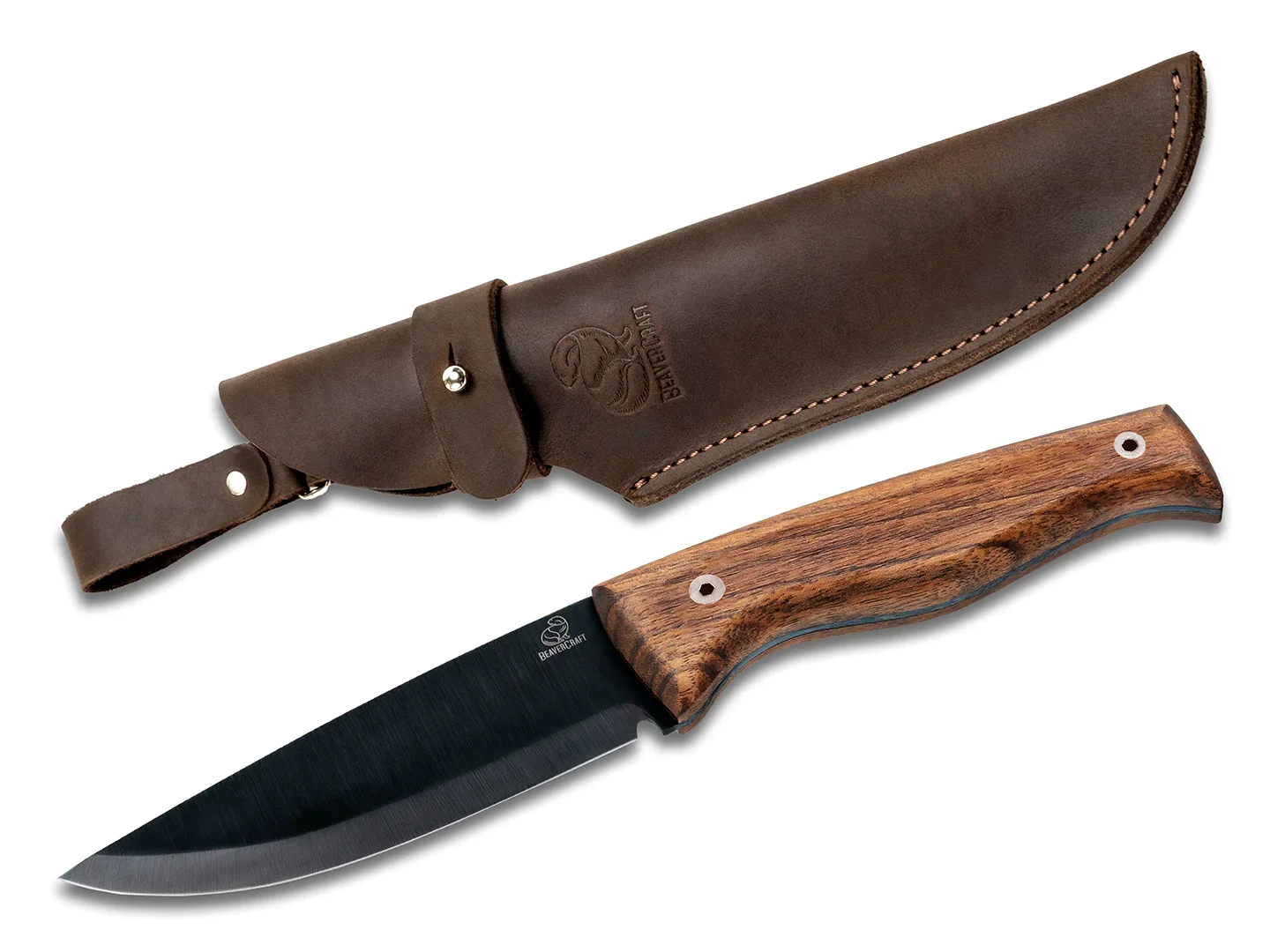 Couteau Bushcraft BeaverCraft Carbon, Poignée en Noyer