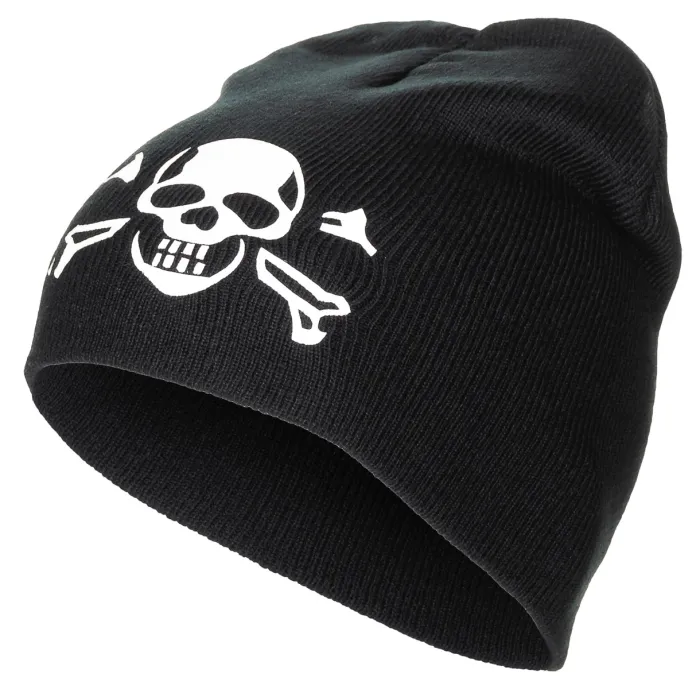 Berretto, "Beanie", nero, "Teschio", lavorato a maglia fine