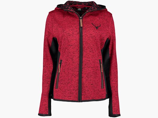 Orbis Damenstrick-Fleece Jacke rot mit Kapuze Motiv Hirsch