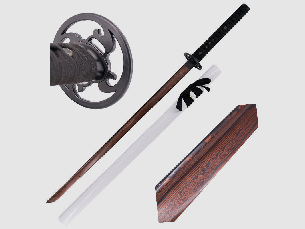Katana White z drewnianą skrzynią i klingą z damastu krwi