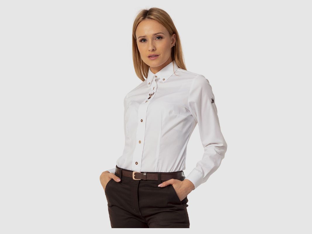 Tagart Koziołek women's cotton shirt in white with ibex embroidery, image 1 of 2