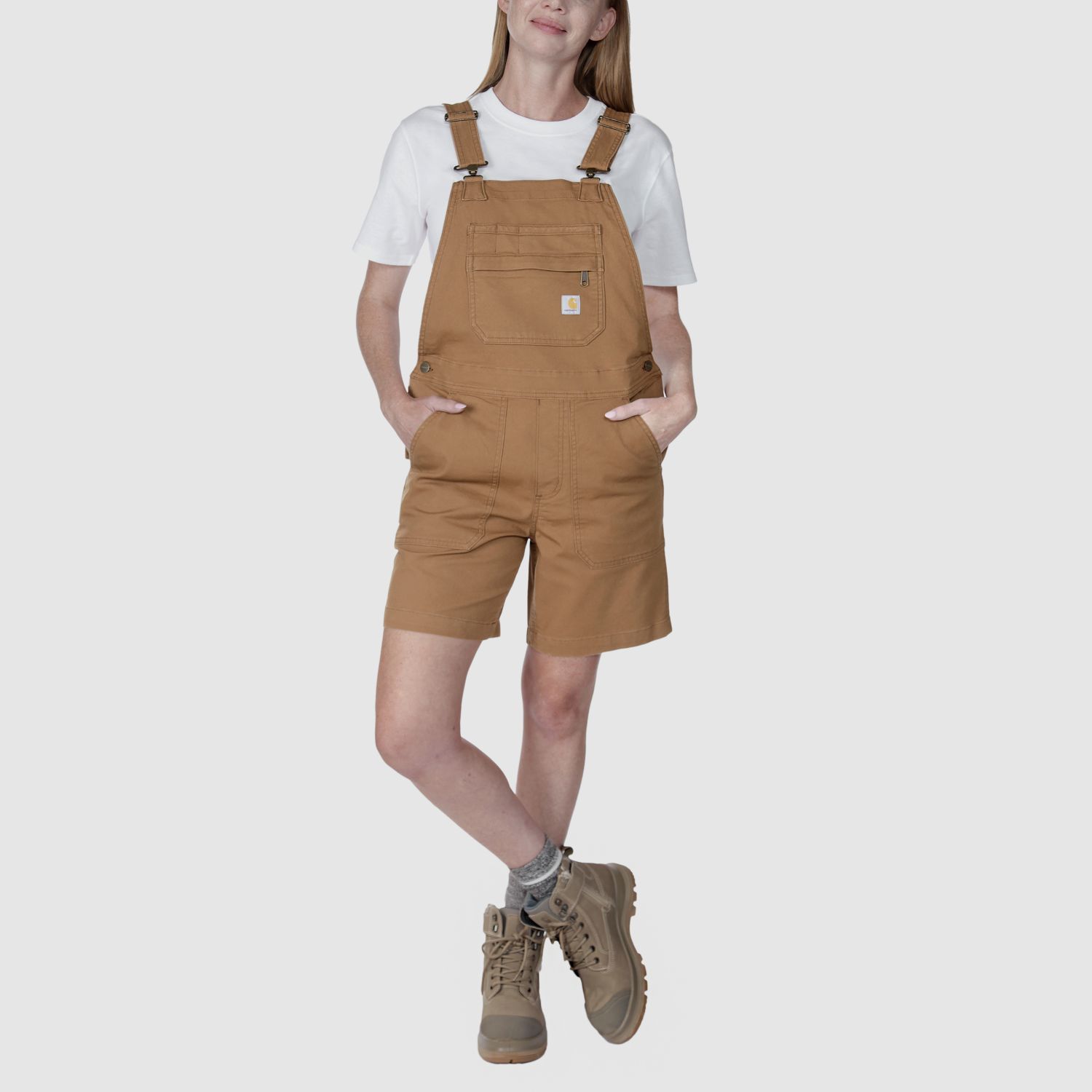Carhartt Relaxed Fit Canvas Latzhose Shorts, Damen, Carhartt brown, M